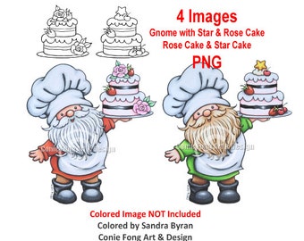 Digital Stamp, Digi Stamp, digistamp, Cake Chef Gnome Bundle PNG format by Conie Fong, Birthday, Celebration, Server