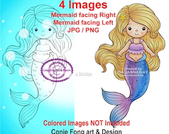Digital Stamp, Digi Stamp, digistamp, Little Mermaid by Conie Fong, Coloring Page, Girl