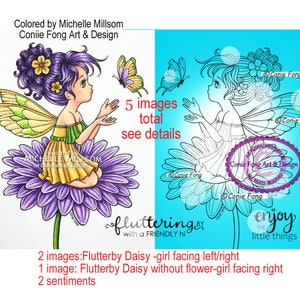 Digital Stamp, Digi Stamp, digistamp, flutterby Daisy, Conie Fong, fairy, girl, sentiment, Birthday, Get Well, love, flower, coloring page