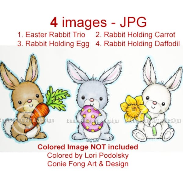 Digital Stamp, Digi Stamp, Digistamp, Easter Rabbit Trio Bundle by Conie Fong, bunny, egg daffodil, birthday, mother's day, sympathy