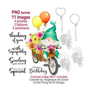 PNG Digital Stamp, Digi Stamp, digistamp, Tricycle Gnome and Sentiment Bundle, Conie Fong, Valentine&#39;s Day, Sympathy, Birthday, Mother&#39;s Day