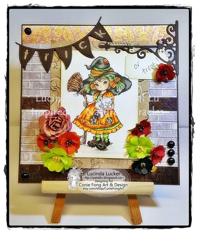 SALE Digital Stamp, Digi Stamp, digistamp, Priscilla Revised by Conie Fong, Halloween, Witch, Girl, children, coloring page image 3