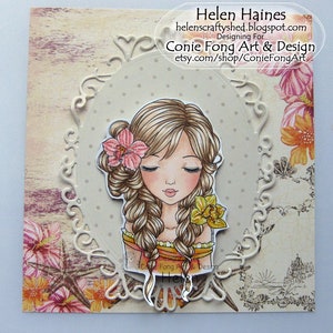 Digital Stamp, Digi Stamp, digistamp, Alanna by Conie Fong, Coloring Page, girl, flower, orchid, birthday, braids image 9