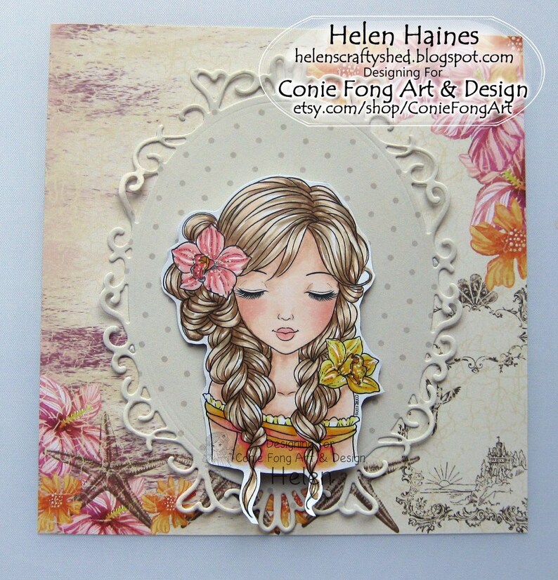 Digital Stamp, Digi Stamp, digistamp, Alanna by Conie Fong, Coloring Page, girl, flower, orchid, birthday, braids image 9