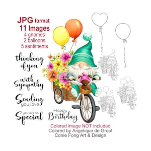 JPG Digital Stamp, Digi Stamp, digistamp, Tricycle Gnome and Sentiment Bundle, Conie Fong, Valentine&#39;s Day, Sympathy, Birthday, Mother&#39;s Day