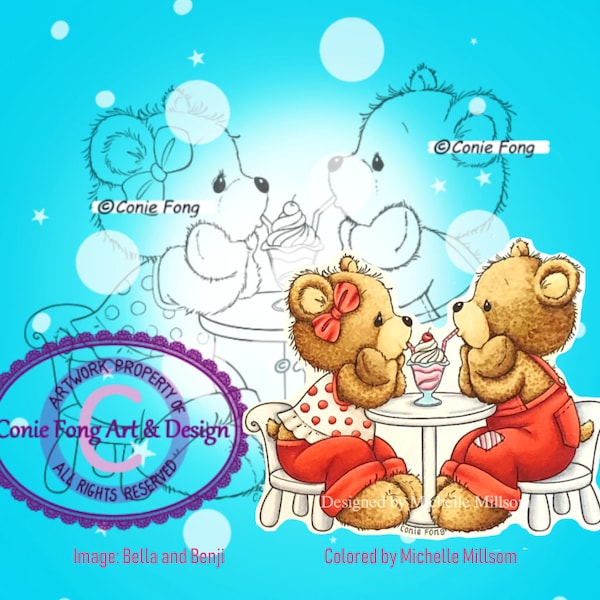 Digital Stamp, Digi Stamp, Digistamp, Bella and Benji  Conie Fong, Coloring Page, Bear, Love, Valentines, Birthday, Anniversary