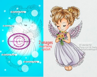 Digital stamp, digi stamp, digistamp, Angel Wishes by Conie Fong, Birthday, Sympathy, Get Well, Thinking of You, Girl, Color Page