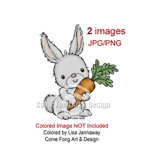 Digital Stamp, Digi Stamp, Digistamp, Rabbit Holding Carrot by Conie Fong, bunny, Easter, bunny, coloring page