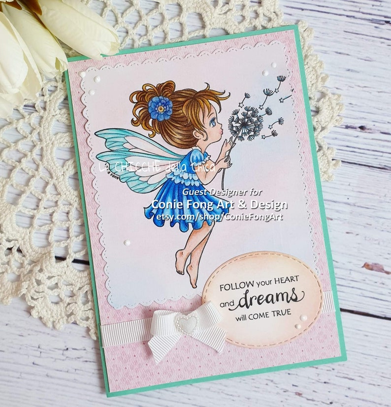 Digital Stamp, Digi Stamp, digistamp, Dandelion Wishes by Conie Fong, fairy, girl, Birthday, Get Well, Love, coloring page image 5