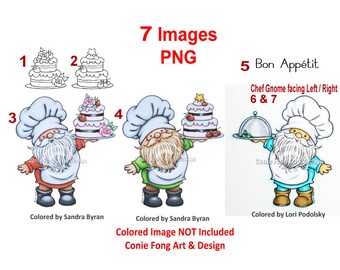 Digital Stamp, Digi Stamp, digistamp, Cake Chef Gnome / Chef Gnome Bundle by Conie Fong, Birthday, Celebration, Server