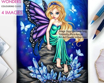 Kit and Clowder Digital Stamp, Digi Stamp, digistamp, Crystal Fairy by Conie Fong, Girl, Fairy, fantasy, coloring page