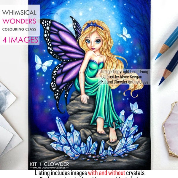 Kit and Clowder Digital Stamp, Digi Stamp, digistamp, Crystal Fairy by Conie Fong, Girl, Fairy, fantasy, coloring page