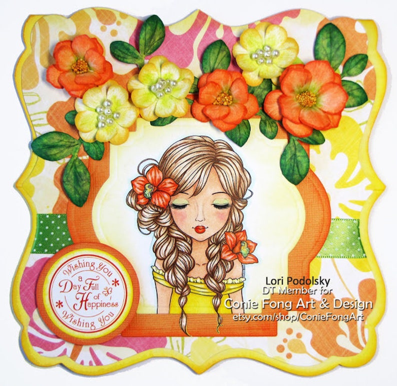 Digital Stamp, Digi Stamp, digistamp, Alanna by Conie Fong, Coloring Page, girl, flower, orchid, birthday, braids image 6