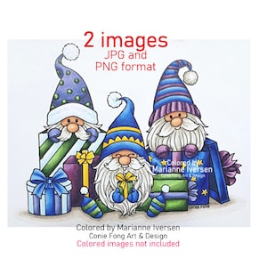 SALE Digital Stamp, Digi Stamp, digistamp, Christmas Gnomes by Conie Fong, birthday,  presents , coloring page