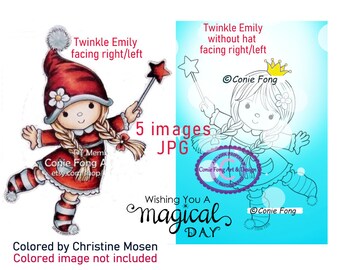 SALE- Digital Stamp, Digi Stamp, digistamp, Twinkle Emily Bundle by Conie Fong, birthday, girl, Christmas, princess, magic wand, crown