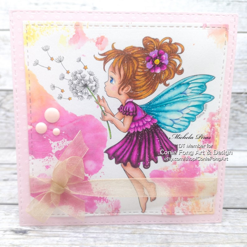 Digital Stamp, Digi Stamp, digistamp, Dandelion Wishes by Conie Fong, fairy, girl, Birthday, Get Well, Love, coloring page image 2