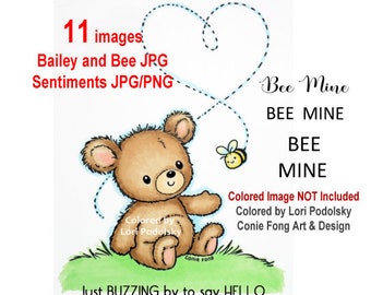 Digital Stamp, Digi Stamp, digistamp, Bailey And Bee Sentiment Bundle by Conie Fong, Teddy Bear,  Birthday, Baby, Boy, Girl