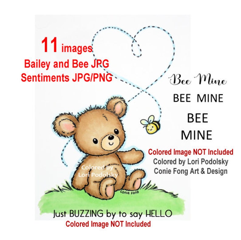 Digital Stamp, Digi Stamp, digistamp, Bailey And Bee Sentiment Bundle by Conie Fong, Teddy Bear, Birthday, Baby, Boy, Girl image 1