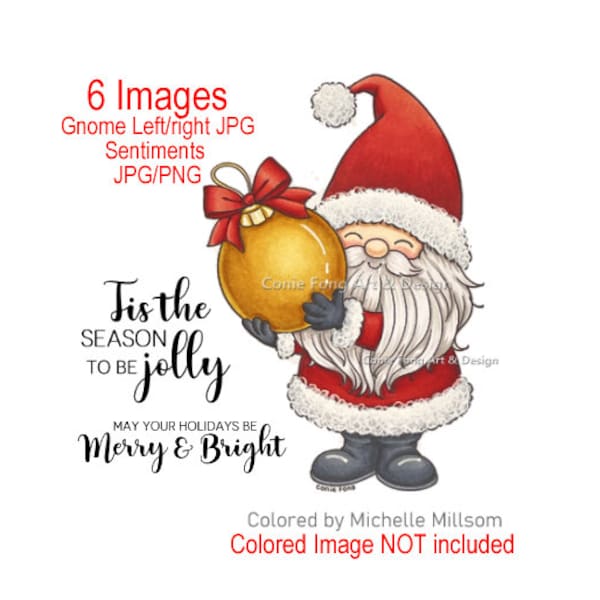 Digital Stamp, Digi Stamp, digistamp, Bauble Gnome and Sentiment Bundle by Conie Fong, Santa, Christmas, coloring page