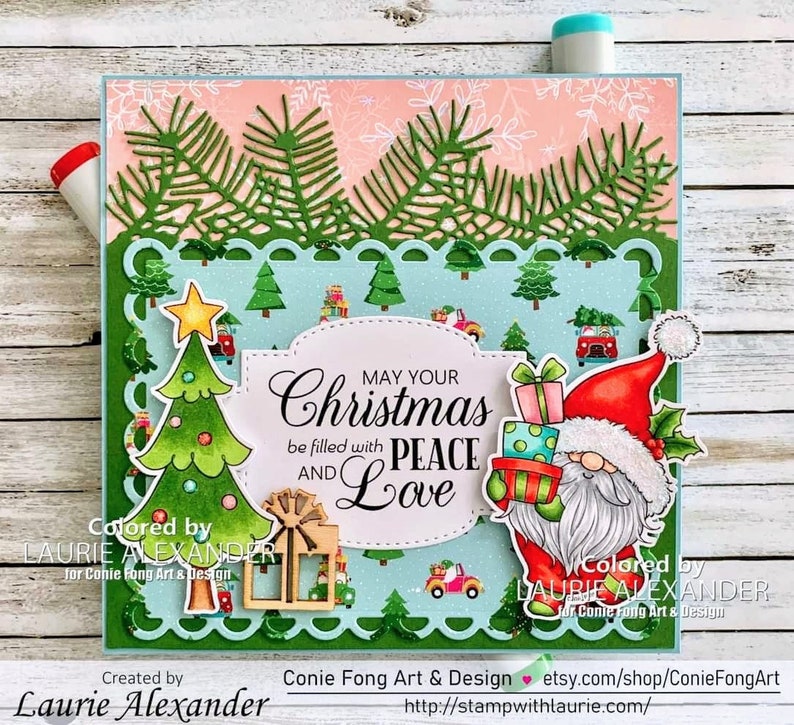 SALE Digital Stamp, Digi Stamp, digistamp, Christmas Present Gnome by Conie Fong, Santa, Christmas Tree, coloring page image 2
