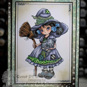 SALE Digital Stamp, Digi Stamp, digistamp, Priscilla Revised by Conie Fong, Halloween, Witch, Girl, children, coloring page image 4