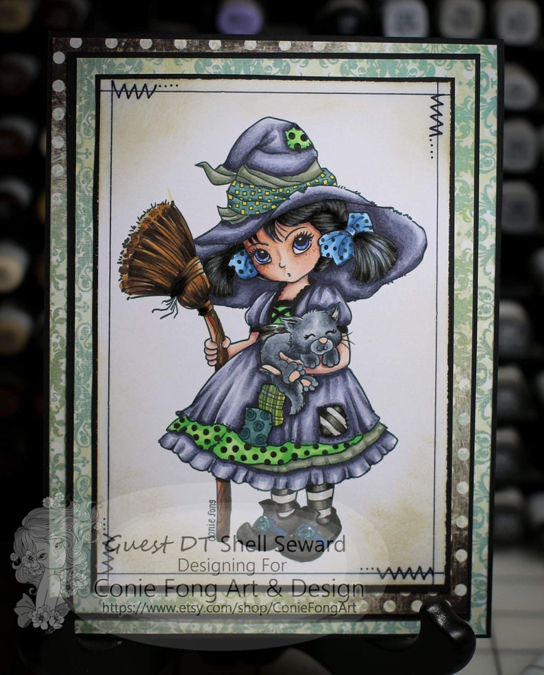 SALE Digital Stamp, Digi Stamp, digistamp, Priscilla Revised by Conie Fong, Halloween, Witch, Girl, children, coloring page image 4