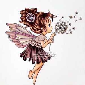 Digital Stamp, Digi Stamp, digistamp, Dandelion Wishes by Conie Fong, fairy, girl, Birthday, Get Well, Love, coloring page image 3