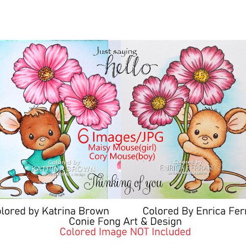 Digital Stamp, Digi Stamp, Digistamp, Maisy and Cory Mice Bundle by Conie Fong, Mouse, Thinking of you, Birthday, Sympathy, Mother's Day