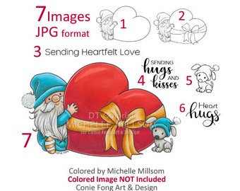 Digital Stamp, Digi Stamp, digistamp, Gnome With Heart and Sentiment Bundle by Conie Fong, Valentine's Day, Love, Birthday, Mother's Day