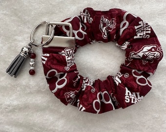 MSU Mississippi State Scrunchie Keychain, MSU Bulldogs Wrislet, Mississippi State Scrunchie Keychain