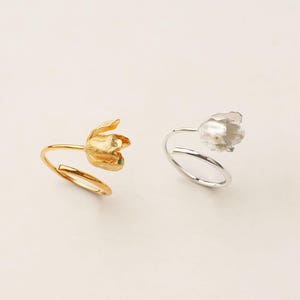 Adjustable Tulip Ring in Sterling Silver or Gold Vermeil – Handmade Tulip Flower Jewelry,Spring Flower Statement Ring