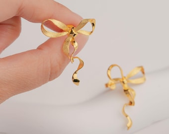 Ribbon Bow Earrings, Bowtie Earrings, Hypoallergenic Ribbon Earrings, Knot Earrings, Bow Drop Earrings in Gold and Silver