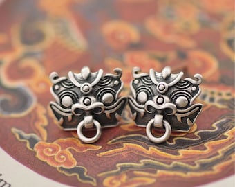 Pixiu Earrings, Chinese Dragon Earring,Chinese Earrings,Fortune Charm Sterling Silver,Brave Troops Increase Luck Energy Wealth