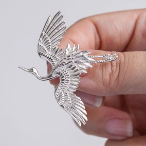 Crane Brooch, Handcrafted 925 Silver Bird Brooch, Artisanal Bird Jewelry Gift for Her