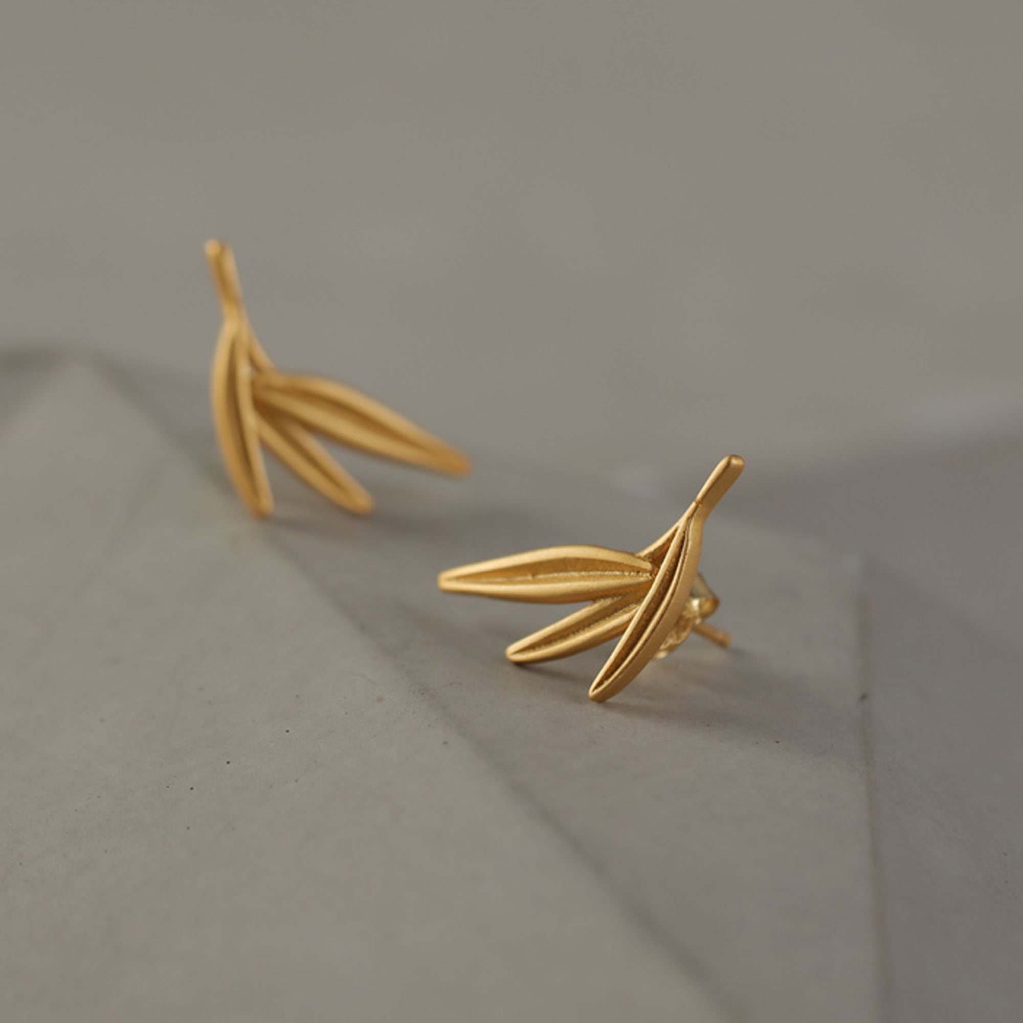 Bamboo Earring Gold Bamboo Earring Leaf EarringPlant Etsy