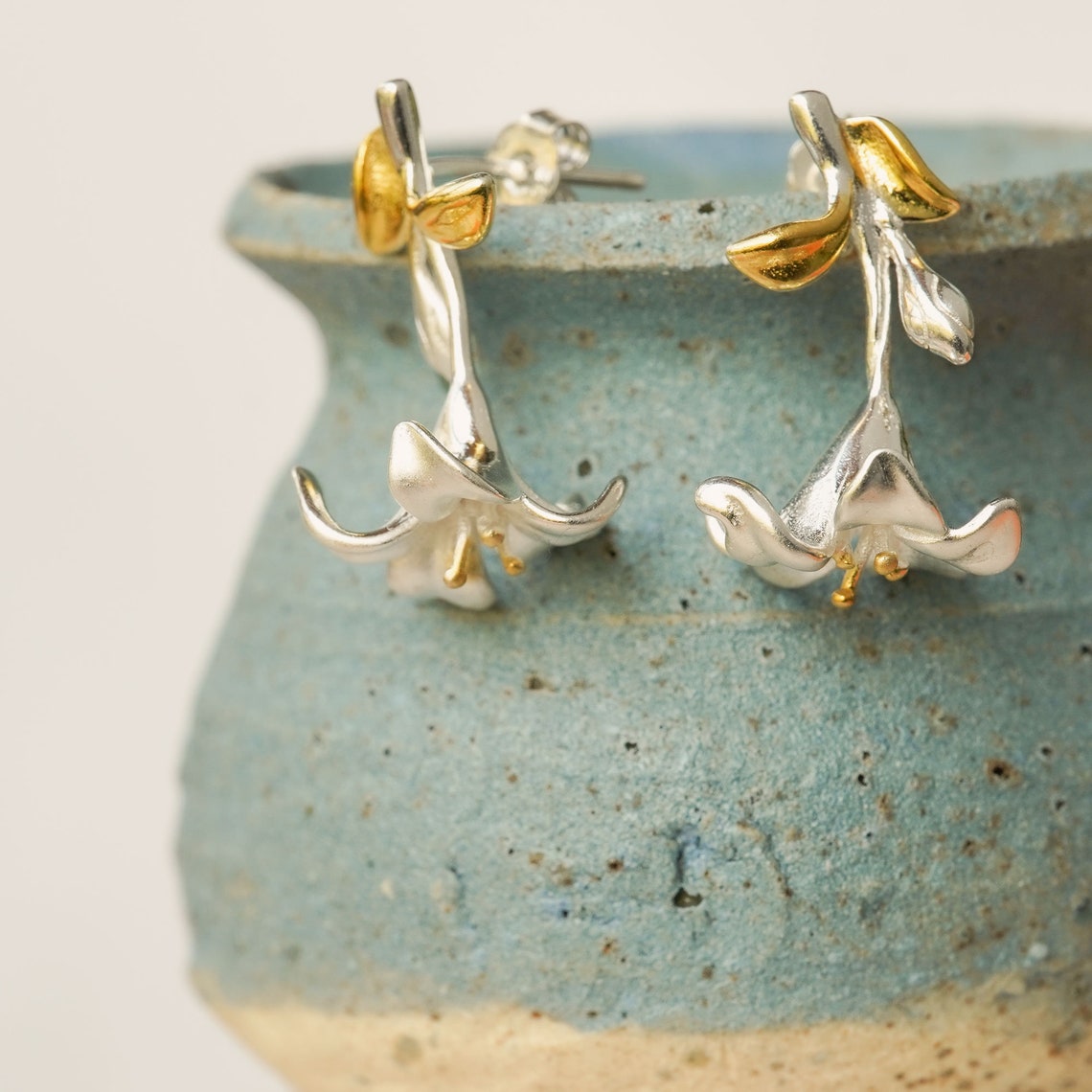 Silver LILY STUD EARRINGS Botanical Jewelry Lily Drop Etsy