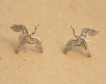 Crane Bird Earring,Japanese Sterling Silver Earring,Flying Bird Earrings,Antique Japanese Style Jewelry,Oriental Art,Gift For Mom