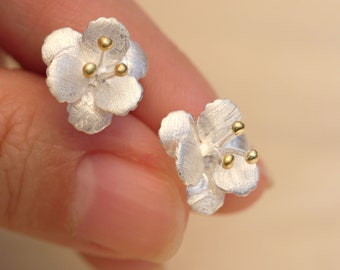 FLOWER EARRING, Crab apple flowers Earrings, Floral Earring,Flower Jewelry, Statement Earrings,Sterling Silver Earring Studs, Gift for Mom