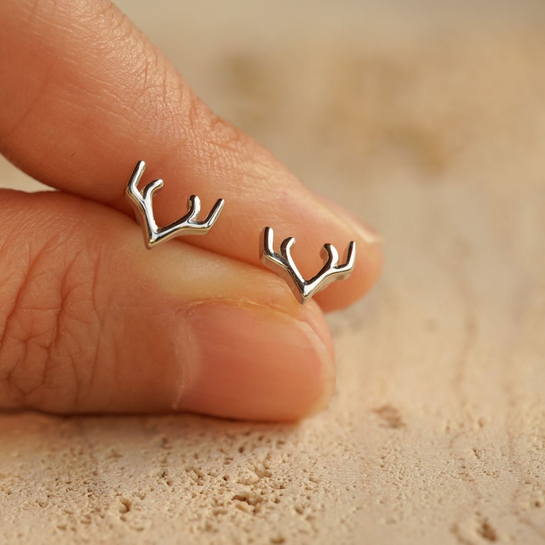 ANTLER STUD EARRINGS Unisex Silver Deer Antler Earrings Etsy