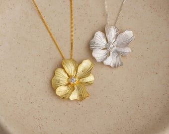 Romantic PEONY Flower Necklace in Gold or Silver, Handmade Nature-Inspired Pendant for Her,Christmas, Bridesmaid Gifts, or Everyday Elegance