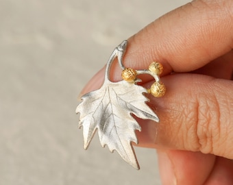 Silver Plane Leaf Lapel Pin, Plane Tree Leaf jewelry,Leaf Sweater Clip,Plane Leaf Brooch,Leaf Clips, Maple Leaf Pin, Special Gift for Mom