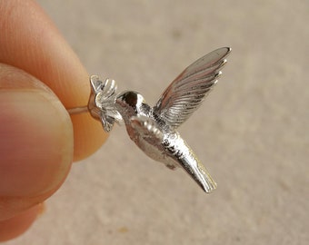 Pendiente de colibrí, pendiente de pájaro, joyería de colibrí, encanto de colibrí de plata de ley, regalo de amante de las aves, regalo para mamá