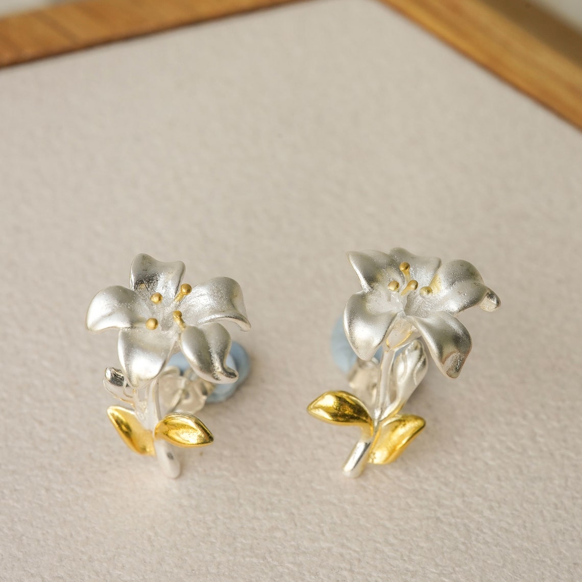 Silver LILY STUD EARRINGS Botanical Jewelry Lily Drop Etsy