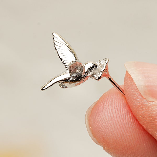 Hummingbird Earring, BIRD Earring Stud,Hummingbird Jewelry Sterling Silver, Bird Lover Gift,Kolibrie Oorbellen,Tiny Bird,Gift For Mom