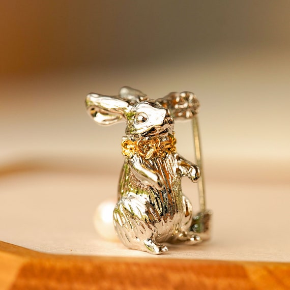 RABBIT PIN, Alice Rabbit Brooch, Handmade Rabbit Jewelry