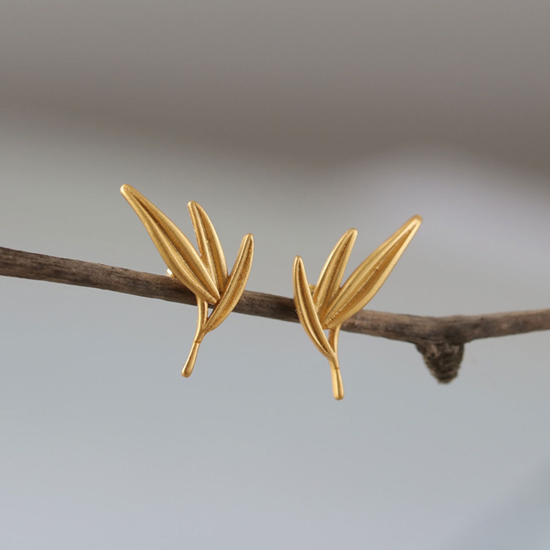 Vintage Golden Leaf Earrings with Colorful Zirconia main image 1