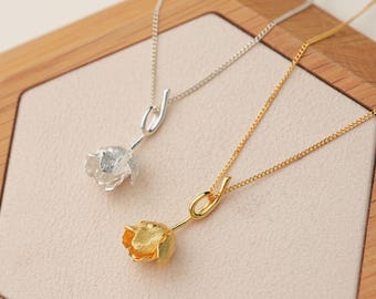 Tulip Flower Pendant Necklace in Sterling Silver or Gold Vermeil, Handmade Spring Bloom Jewelry, Tulip Floral Necklace, Botanical Pendant