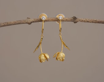 Pendientes de clip con forma de tulipán: pendientes florales ligeros para orejas sin perforar, joyería para damas de honor, cómodos para orejas sensibles, regalo de boda.