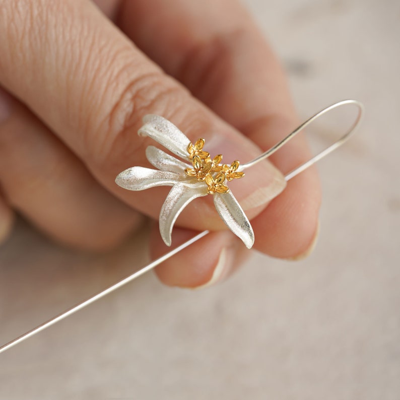 Osmanthus Fragrans Flower Earrings, Sweet Olive Earrings,Silver Flower Drop Earrings,Floral Earring,Osmanthus Fragrans Earring image 2