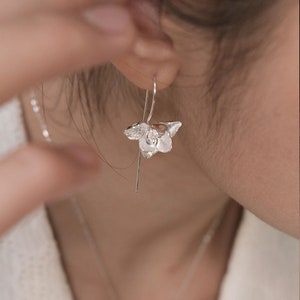 Blue Enamel Butterfly Orchid Ear Clips Phalaenopsis Flower Ear Buckles